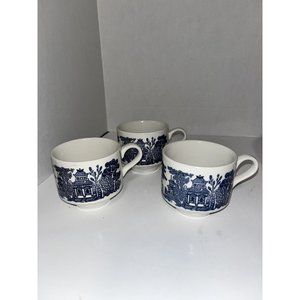 3 Vintage Blue Willow Coffee China Tea Cups ￼ Churchhill England Porcelain